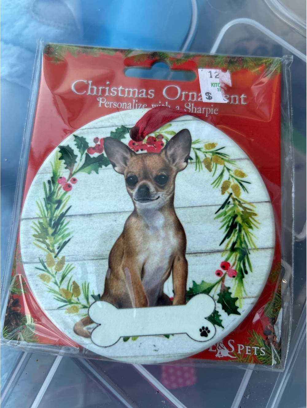 E&S Pets Chihuahua Christmas Ornament with Personalizable Bone